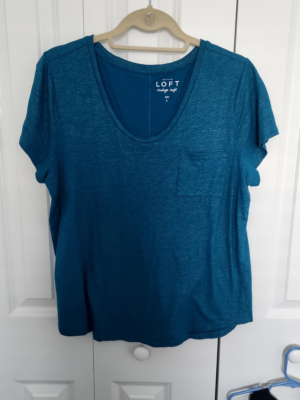 LOFT Teal Scoop Neck Short Sleeve Pocket Tee - Vintage Soft